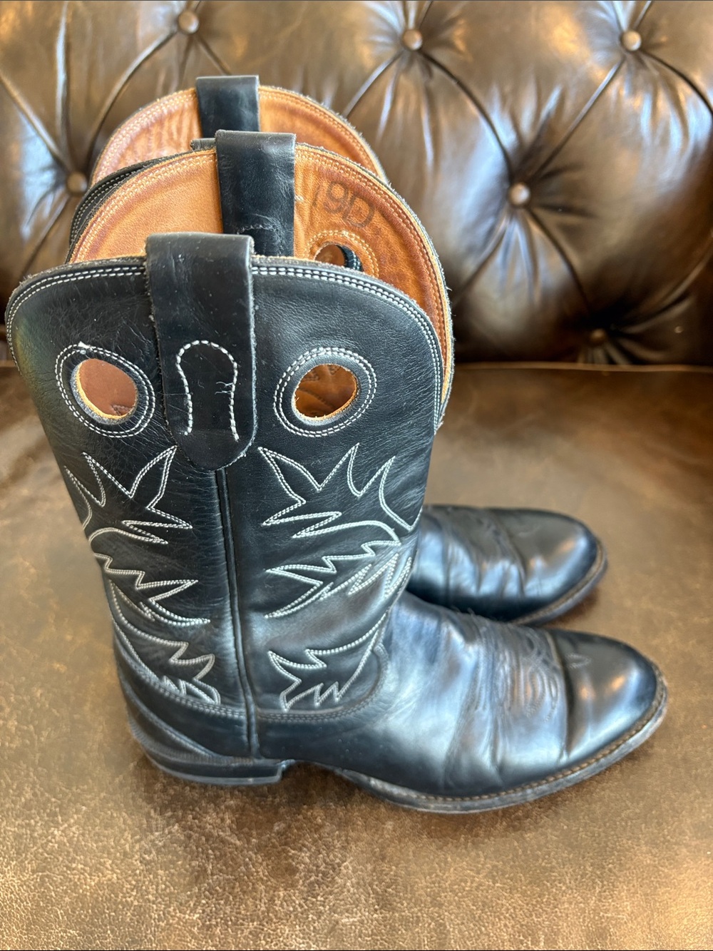 Alberta Boots Men's Black Leather Western Pull-On Boots Size 9D